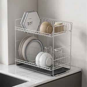 Modern Standing Type Kitchen Countertop Double-Layer Stainless Steel Dish Drain <b>Rack</b> Waterproof Design for Tableware Storage - Product Image 1