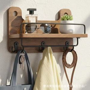 Wooden <b>Wall</b> Mounted Storage Rack With <b>Key</b> <b>Hooks</b> <b>For</b> Home Living Room Bedroom Coat And Bag Organizer - Product Image 1