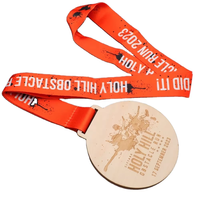 Médaille en bois écologique personnalisée gravée au laser pour la course de cross-country et les courses d'obstacles, avec cordon imprimé