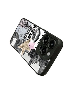 Nuova <span class=keywords><strong>Cover</strong></span> per <span class=keywords><strong>iPhone</strong></span> 17 16 Pro Max <span class=keywords><strong>con</strong></span> Stampa Città Bianca e <span class=keywords><strong>Nera</strong></span>, Labbra di Leopardo e Stelle, Finitura <span class=keywords><strong>Nera</strong></span> Opaca a Pori Fini - Product Image 6