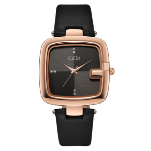Reloj de cuarzo con esfera cuadrada para mujer, reloj de pulsera con correa de cuero multicolor a la moda - Product Image 5