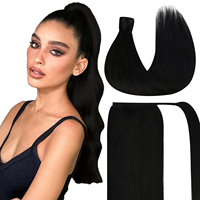 Extensiones de Cola de Caballo con Clip de Cabello Humano Remy Vietnamita, Doble Trama a Máquina, Ajustables, de Cabello Humano Real, para Mujer, Voluminosas