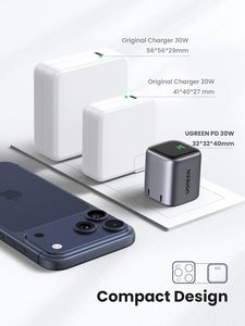 Cargador <span class=keywords><strong>USB</strong></span> C <span class=keywords><strong>UGREEN</strong></span> de 30W Nexode Plegable GaN PPS, Cargador de Pared Compacto de Carga Rápida, Bloque de Carga PD3.0 para iPhone 15 14 13 - Product Image 4