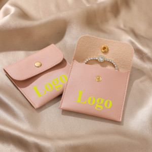 Pochette d'emballage pour bijoux en cuir PU avec logo personnalisé, enveloppe de présentation de bijoux, sac de protection, échantillon gratuit, pochette de rangement pour boucles d'oreilles et colliers - Product Image 1