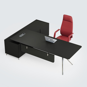 Mobiliario de oficina ejecutivo de lujo de gama alta moderno mesa de escritorio Boss CEO en forma de L con pata de aluminio cromado - Product Image 2
