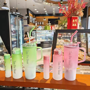 <b>Large</b> Capacity Frosted Gradient Sports Eco-Friendly PC Water Bottle Coffee Mug Handle Straw 3pcs Set <b>Plastic</b> Drinkware - Product Image 2