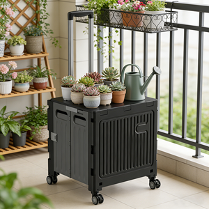 PP 플라스틱 일체형 접이식 쇼핑 카트 트롤리 접이식 슈퍼마켓 4개의 만능 바퀴 카트 손잡이 포함 서랍 - Product Image 6