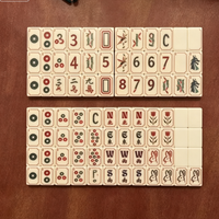 ZHY Jeu de tuiles de mahjong américaines vintage en cuivre naturel, 160 pièces, en acrylique, gravées motif colibri bambou, antidérapantes, avec tapis, cadeau