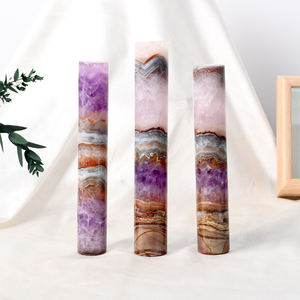 Cylindre en cristal d'améthyste et d'agate poli à la main, pierre de guérison en pierres précieuses naturelles, vente en gros - Product Image 1