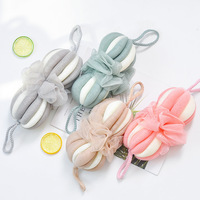 Matériau sûr couleur unie luffa boule de bain éponge douche pouf exfoliant maille éponge de bain pour le nettoyage