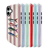 Casing HP Samsung A35 5G Motif Ikan Bergaris Pastel, Kokoh, Lapis Ganda, Custom Print PC+TPU, Dapat Dilepas, Anti Jatuh, Mengkilap