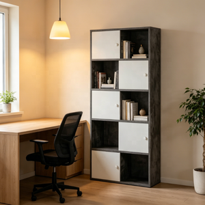 Industrial 10-Cell <strong>Cube</strong> Shelving <strong>Unit</strong>, Asymmetrical White Door Wooden <strong>Storage</strong> Book Shelf for Office Bedroom - Product Image 1