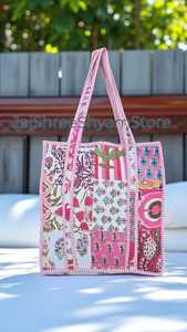 กระเป๋าผ้าฝ้ายลายดอกไม้พิมพ์ลายด้วยมือ พร้อมบุนวมอย่างนุ่มนวล ทนทาน และดีไซน์กว้างขวางสำหรับใช้ในชีวิตประจำวัน - Product Image 2