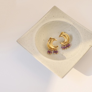 Pendientes de Cristal de Amatista Púrpura Natural de Alta Gama, Resistentes al Agua, con Cristales de Luna Grandes y Acabado en Acero Inoxidable - Product Image 3