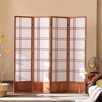 Séparateur de pièce naturel à 4 panneaux de style japonais, réglable, flexible et pliant, écran de confidentialité mural Shoji, écran pliable pour la maison et le bureau