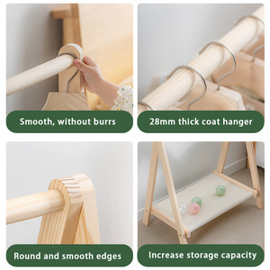 Appendiabiti da pavimento in legno massello comodo Design pieghevole piccolo bovindo stendino stendini per porta oggetti - Product Image 4
