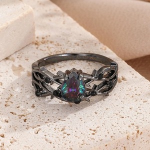 Anillos de circonita mística con corte de gota de agua ZhuQian al por mayor, tono negro, para mujer, joyería gótica vintage con diseño de espina y enredadera para fiesta - Product Image 6