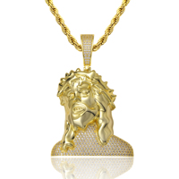 Promotion Collier Visage de Jésus entièrement serti de zircone plaqué or Couronne d'épines Pendentif religieux Hip Hop pour Hommes Collection