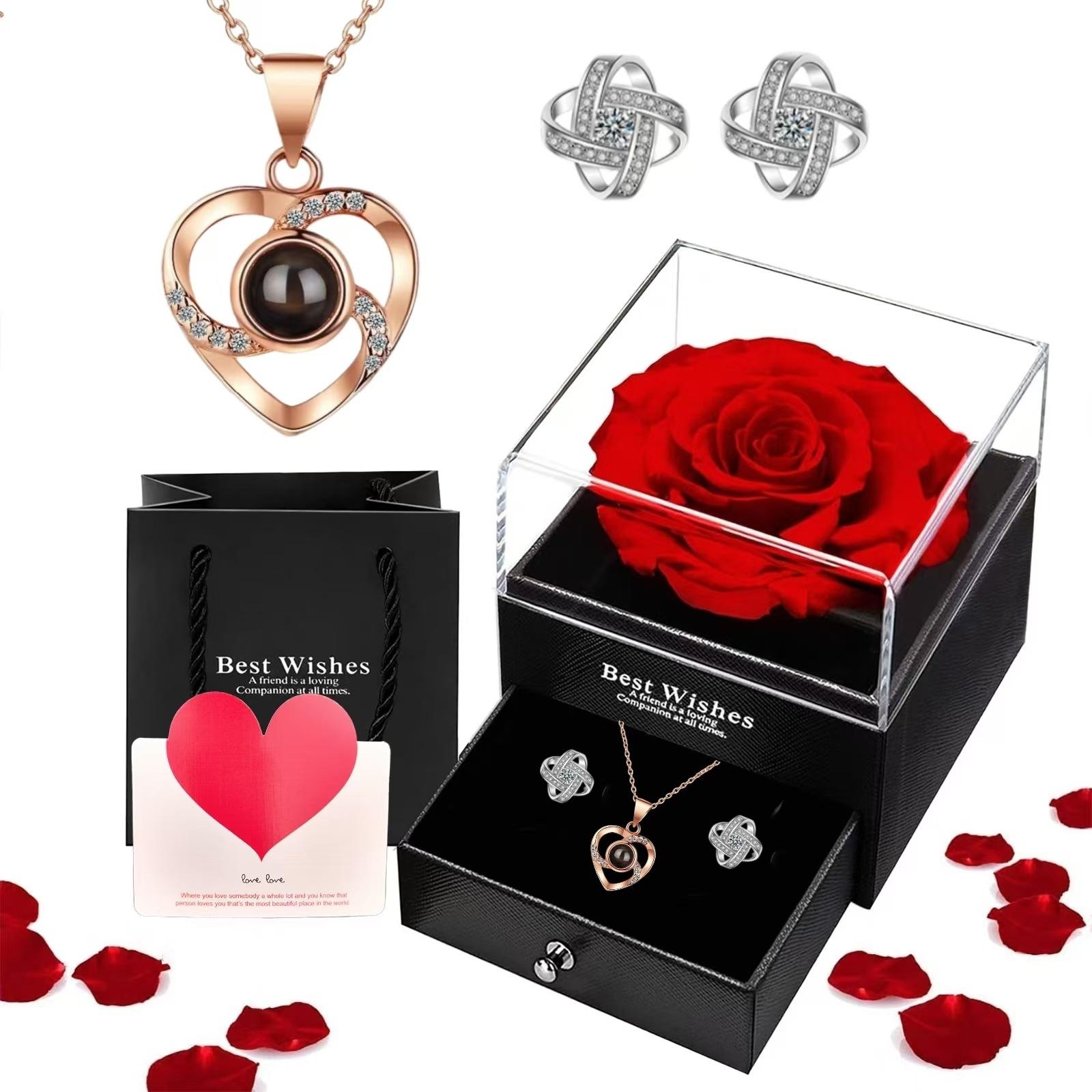 Collar (oro rosa) + Pendientes de broche + Caja de regalo rosa