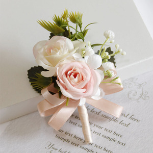 Blanco rosa azul cinta muñeca ramillete tulipán pulsera flor broche para <span class=keywords><strong>novio</strong></span> hombres <span class=keywords><strong>traje</strong></span> botón agujero Navidad boda accesorio - Product Image 2