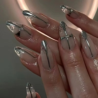 Uñas Postizas de Lujo con Diseño de Almendra Francesa, Acrílicas 3D, Largas, Estilo Ataúd, con Empaque Personalizado