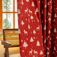 Rideau occultant à œillets motif rennes de Noël bordeaux, en polyester, pour chambre, salon et salle à manger