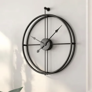 Pièce d'art de décor industriel moderne à double anneau creux noir simple, disponible à des prix de gros horloge murale en métal. - Product Image 1