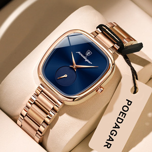 Montre à quartz élégante de style vintage pour <span class=keywords><strong>femme</strong></span>, boîtier tonneau en alliage de luxe léger, acier inoxydable, largeur 16 mm - Product Image 6