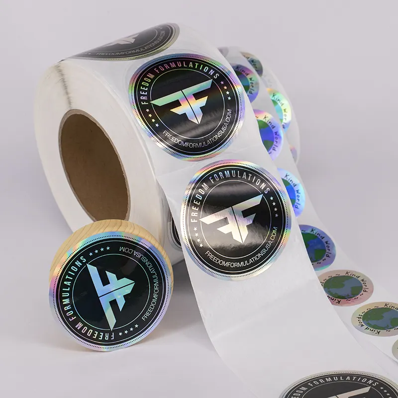 custom printing metallic foil effect holographic label   personalized round hologram sticker for bottle cap and jar