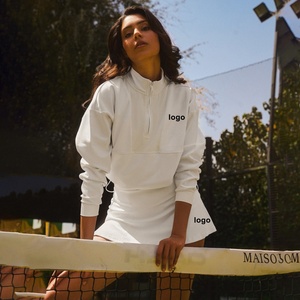 Customt Recycled Fabric Polo Neck Sweatshirt Tennis Set High-Waisted <b>Elastic</b> Long Sleeved Golf Top Printed Waist <b>Skirt</b> - Product Image 1