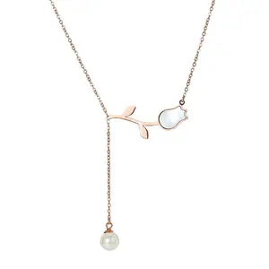 Collier de coquille blanche naturelle de tulipe à la mode, collier en forme de fleur de Rose, perle gland, chaîne de clavicule, collier en acier inoxydable