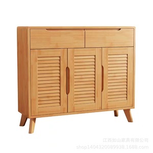 Xiuyuan <b>Spring</b> Scenery Solid Wood Shoe Cabinet Nordic Style Minimalist Design Large Capacity Entryway Storage Rack For Home Use - Product Image 5