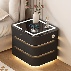 Mesita <span class=keywords><strong>de</strong></span> <span class=keywords><strong>Noche</strong></span> Inteligente Flotante Moderna con Luz, Multifuncional, Recargable, con <span class=keywords><strong>Tres</strong></span> <span class=keywords><strong>Cajones</strong></span>, Color Crema - Product Image 2