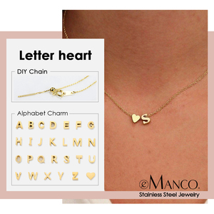 Collana con Ciondolo a Forma di <span class=keywords><strong>Lettera</strong></span> Iniziale A-Z <span class=keywords><strong>e</strong></span> Cuore per Donna, Collana alla Moda in Acciaio Inossidabile Placcato Oro, Gioiello con Catena Personalizzabile Fai da Te - Product Image 2