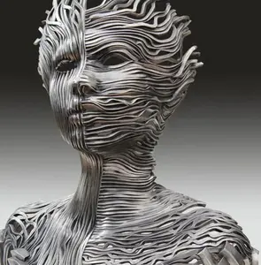 Visage abstrait Sculpture en fil de fer Visage de femme Sculpture en acier inoxydable Sculpture en métal Visage humain