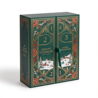 Maßgefertigter Waldgrüner 24-Tage Weihnachts-Adventskalender mit Goldfolie-Schubladen Doppeltüriger Countdown-Geschenkbox für Beauty-Geschenke