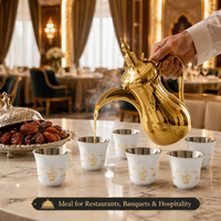 Ensemble de café arabe Dallah en acier inoxydable 7 pièces, couleur, matériau et logo personnalisables, avec tasses, idéal pour cadeau de mariage – Vente directe usine