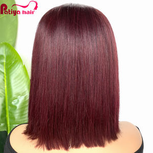 วิกผมแท้สีแดงเบอร์กันดีแบบดั้งเดิมจากเวียดนาม ขายส่งแบบซุปเปอร์ดับเบิ้ลดรอน ผมตรงแบบโบนสเตรท วิกผมบ๊อบสั้น 99j วิกผมหน้าผากลูกไม้ HD - Product Image 4