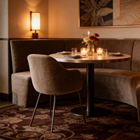 Ensemble de meubles en cuir pour restaurant et café : banquette demi-cercle en marbre, chaise et table