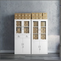 Multifunktionaler 2-Türiger Stahlschrank Glastür Schubladen Verstellbare Regale Abschließbarer Organizer Modern für Lager Fitness-Studio Park Zuhause