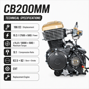 <span class=keywords><strong>CB</strong></span> 200cc Einzylinder 4-Takt CVT Luftgekühlter Motorradmotor, Ersatzmotor - Product Image 4
