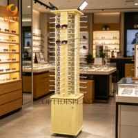 Floor Standing Rotating Sunglasses Display Rack, 4-Sided Eyewear Stand with Cabinet & Wheels for Retail Shop
