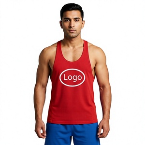 Camiseta sin mangas azul lisa para hombre, cuello redondo, estilo muscle fit, con logo frontal, de Spandex/Poliéster, anti-bolitas, para gimnasio y fitness. - Product Image 5