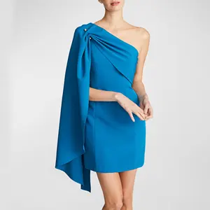 Women's Elegant Evening Dress Fall Designer One Shoulder Cape Sleeve Slim Mini Dress Luxury Party Evening Gown for Ladies