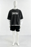 T-shirt noir délavé personnalisé avec impression sérigraphique, deux pièces, manches longues, col rond, streetwear, effet vieilli pour homme