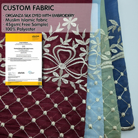 Tissu en organza de soie teint sur mesure 45 g/m² avec broderie, 100 % polyester, tissu tissé de luxe pour vêtements islamiques musulmans