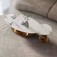 Table basse ovale moderne en acier inoxydable avec plateau en marbre artificiel pour la maison, l'hôtel, l'appartement, le bureau