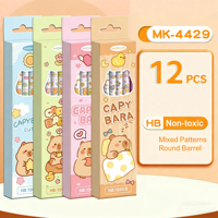 Coffret Cadeau Étudiant Thème Dessin Animé : 50 Crayons HB en Boîte Type Baril et 12 Stylos d'Entraînement en Boîte