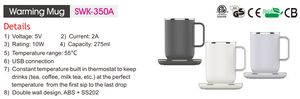 Tazza Termica in Acciaio Inox con Connessione USB, Controllo Digitale, 10W <span class=keywords><strong>Max</strong></span>, 275ml, Spegnimento Automatico per Casa, Ufficio, Hotel - Product Image 6