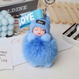 Porte-clés en peluche Kawaii, poupée bébé endormie, pompon en fourrure, <span class=keywords><strong>boule</strong></span> de fourrure, couleurs, charme moelleux, porte-clés de voiture, porte-clés bébé endormi mignon et doux - Product Image 5